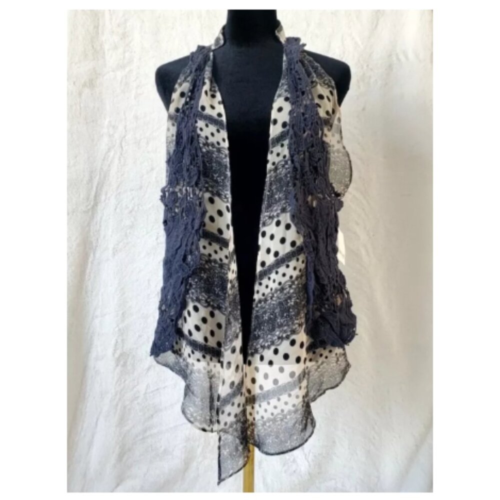 Boho Women's Vest Navy Blue Open Front  Crochet New Unique One Of A Kind